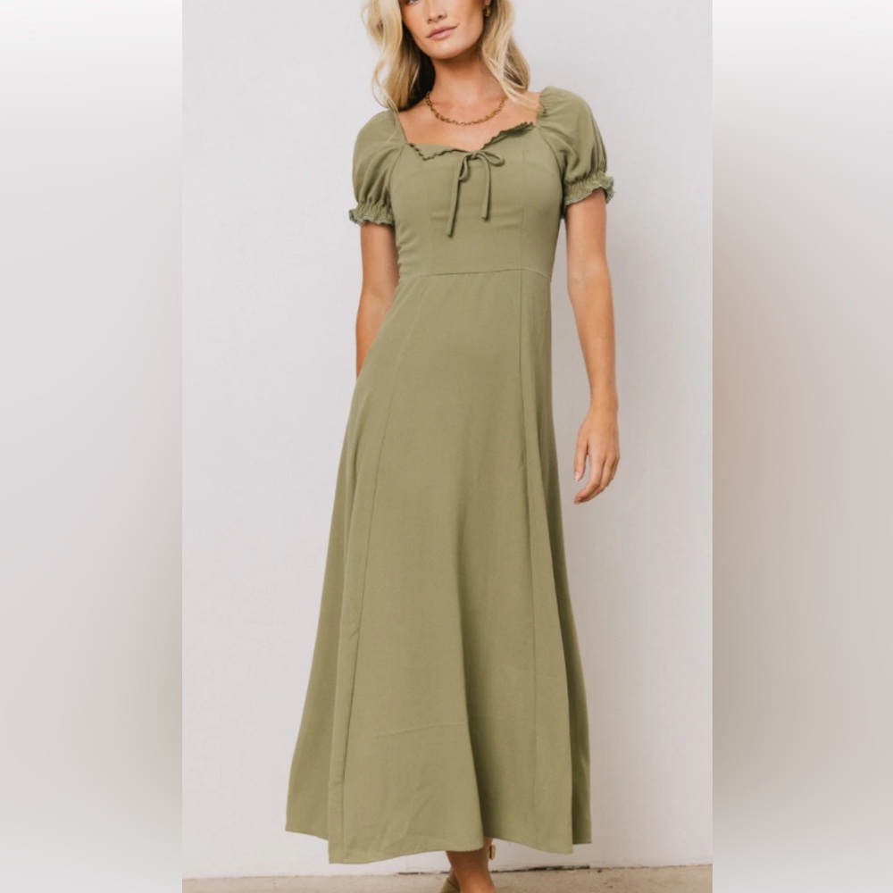 Bohme Cottagecore Milkmaid Olive Green Midi Dress size small